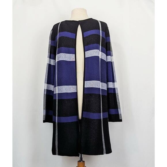 Anne Klein Sweaters - Anne Klein Cardigan Sweater Longline Purple Black White Plaid Misses Size L